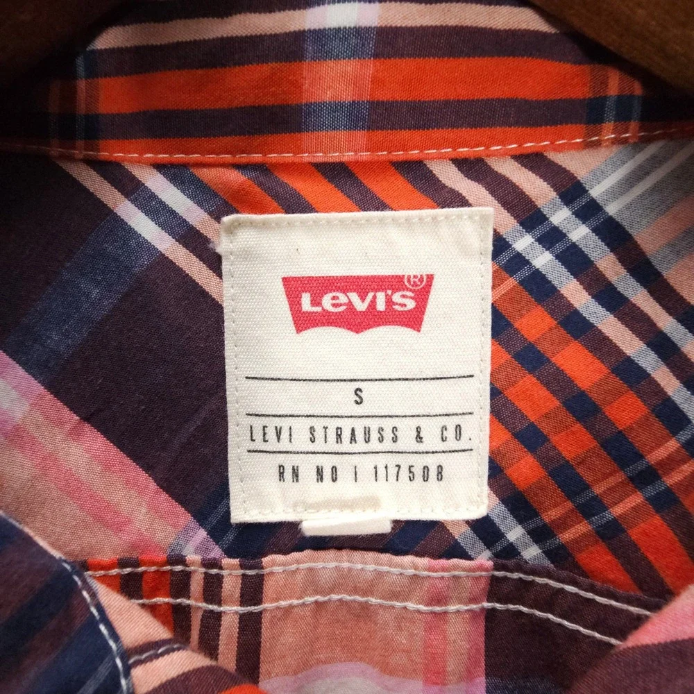 Skate Levis Shirt Mens S Orange Plaid Short Sleeve Button Up Streetwear Pocket - Picture 4 of 7